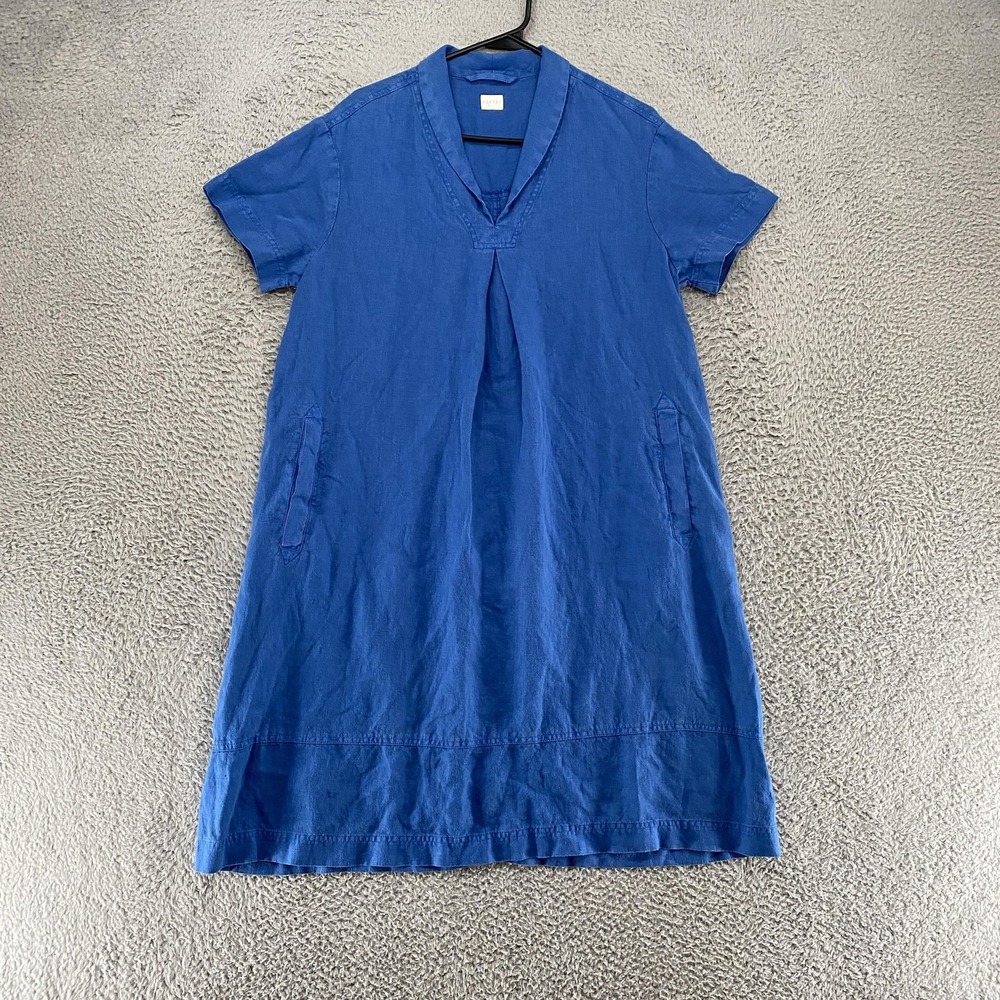Poetry Midi Dress Womens 10 Blue 100% Linen Popover Lagenlook A-Line Shift